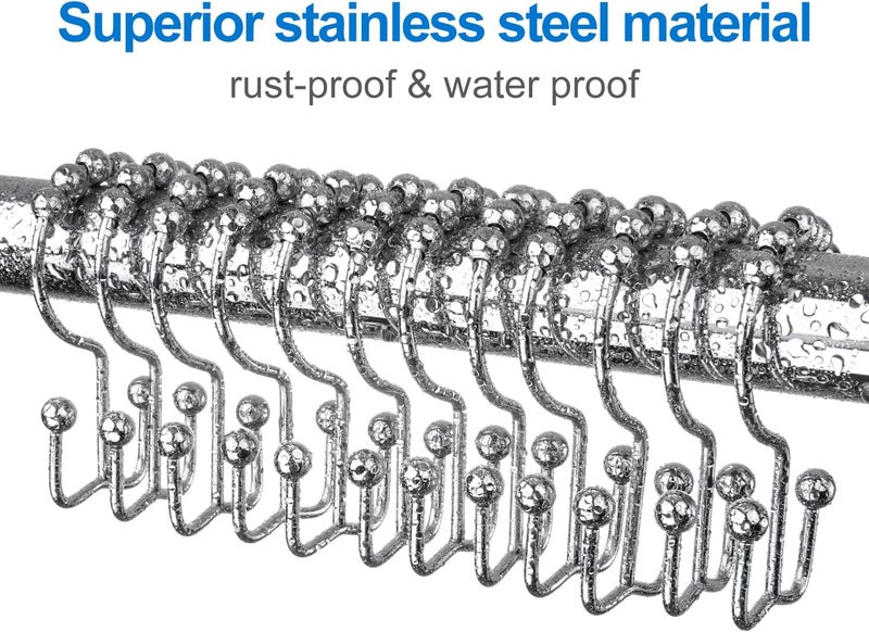 TOPROD Shower Curtain Hooks Rings, Double Sided Shower Curtain Hooks, Stainless Steel Shower Hooks Rust Proof for Bathroom Shower Curtain Rod Curtains, Free Gliding, Chrome, Set of 12 - Image 3